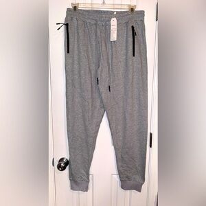 Sykooria Light Gray Athletic Men's Cotton Sweatpants with Zipper Pockets Size XL
